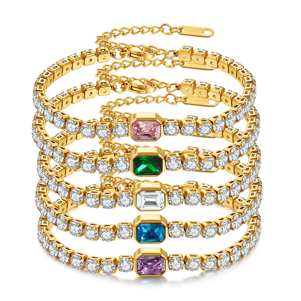 4mm Stainless Steel Tennis Bracelet with Center Stone